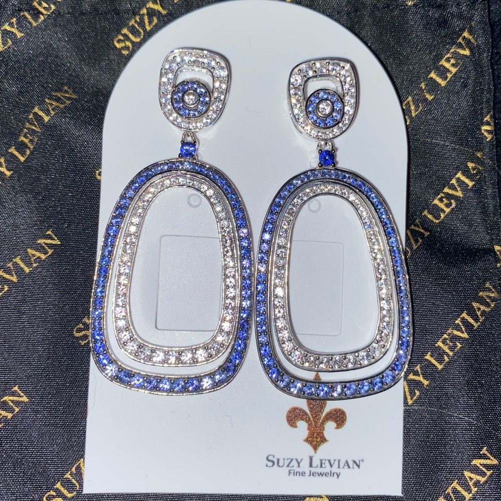 Suzy Levian blue and white sapphire drop earrings